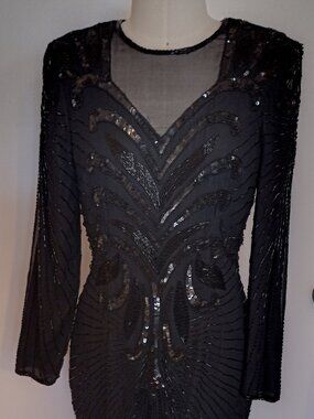 Vintage 1980s Stenay Silk Beaded Dress | NWT | Art Deco Dynasty Glam